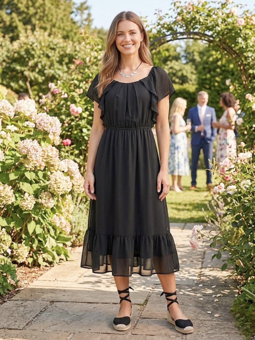 Black Chiffon Ruffle Dress Monteau Off Shoulder NWT S